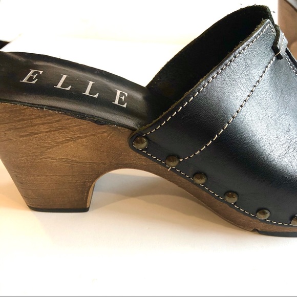 Elle Shoes - Women’s Elle leather mules wood soles